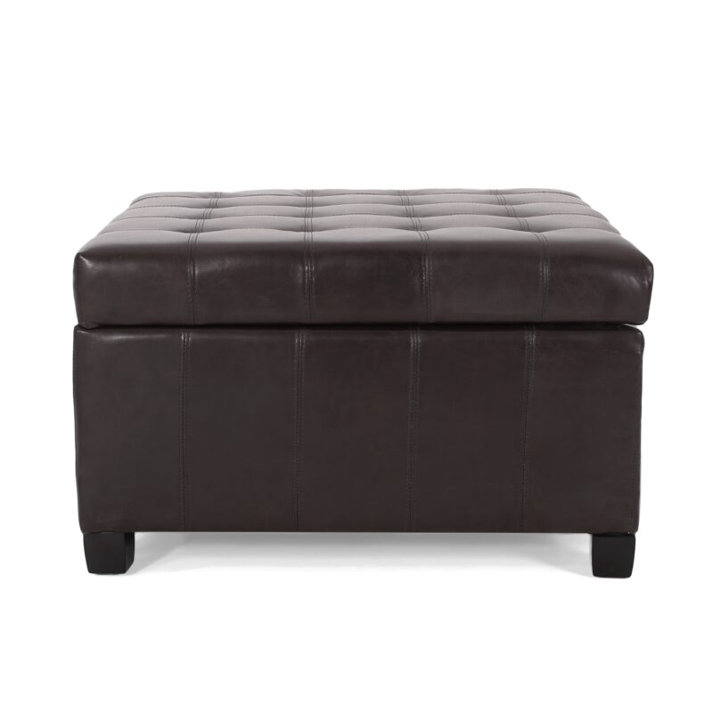 Upholstered Tufted PU Leather Storage Ottoman, Dark Brown - Image 4