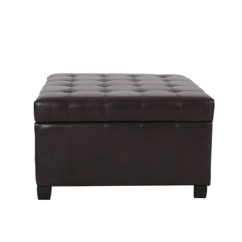 Upholstered Tufted PU Leather Storage Ottoman, Dark Brown - Image 8
