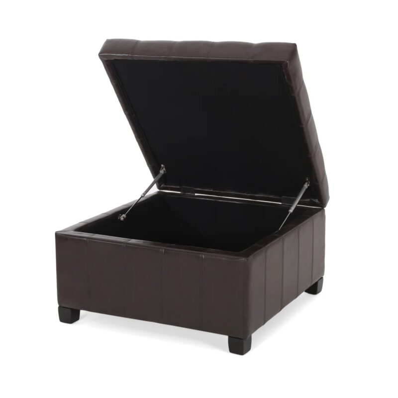Upholstered Tufted PU Leather Storage Ottoman, Dark Brown - Image 6