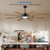 60 Inch Ceiling Fan with Lights and Remote Control, 8 Plywood Blades, 6-Speed Noiseless Reversible DC Motor, 3CCT, Windmill Ceiling fan for Kitchen Bedroom Living Room, Black - Image 2
