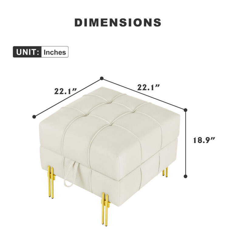 2 inches Anti-scratch Leather Storage Ottoman, Pet Friendly Entryway Bench with Golden Stainless Steel Legs - Image 12