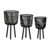 S/3 BAMBOO FOOTED PLANTERS 11/13/15", BLACK - Image 2