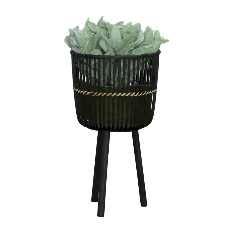 S/3 BAMBOO FOOTED PLANTERS 11/13/15", BLACK - Image 3