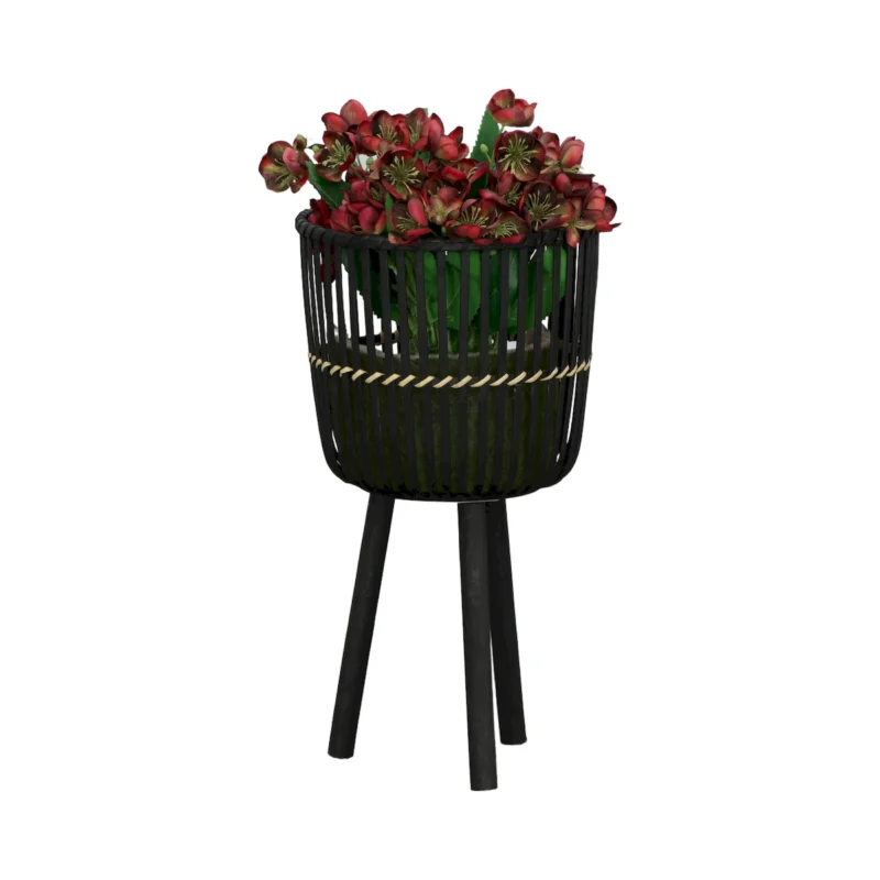 S/3 BAMBOO FOOTED PLANTERS 11/13/15", BLACK - Image 4