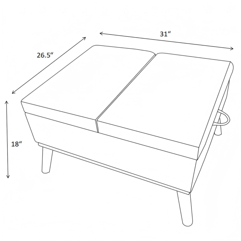 Large Ottoman with Storage, 31" Mid Century Modern Rectangle Coffee Table with Lid Lifting Function, High Wooden Legs, Oversized Storage Ottomans for Living Room, Office - Image 13