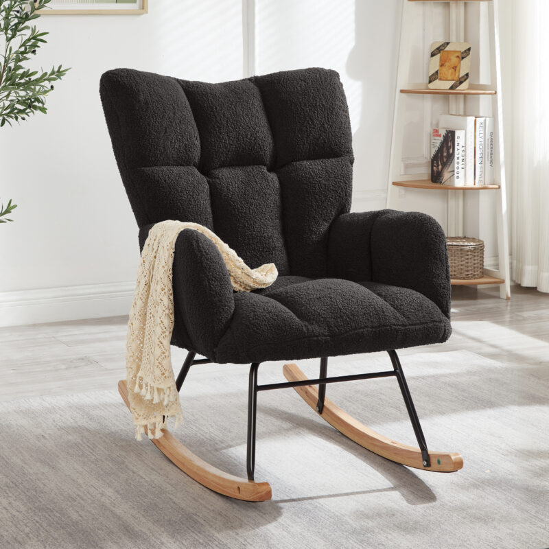 Glider Chair for Living Room Tufted Upholstered Teddy Fabric Rocking Chair with Metal Frame Accent Chair - Image 18