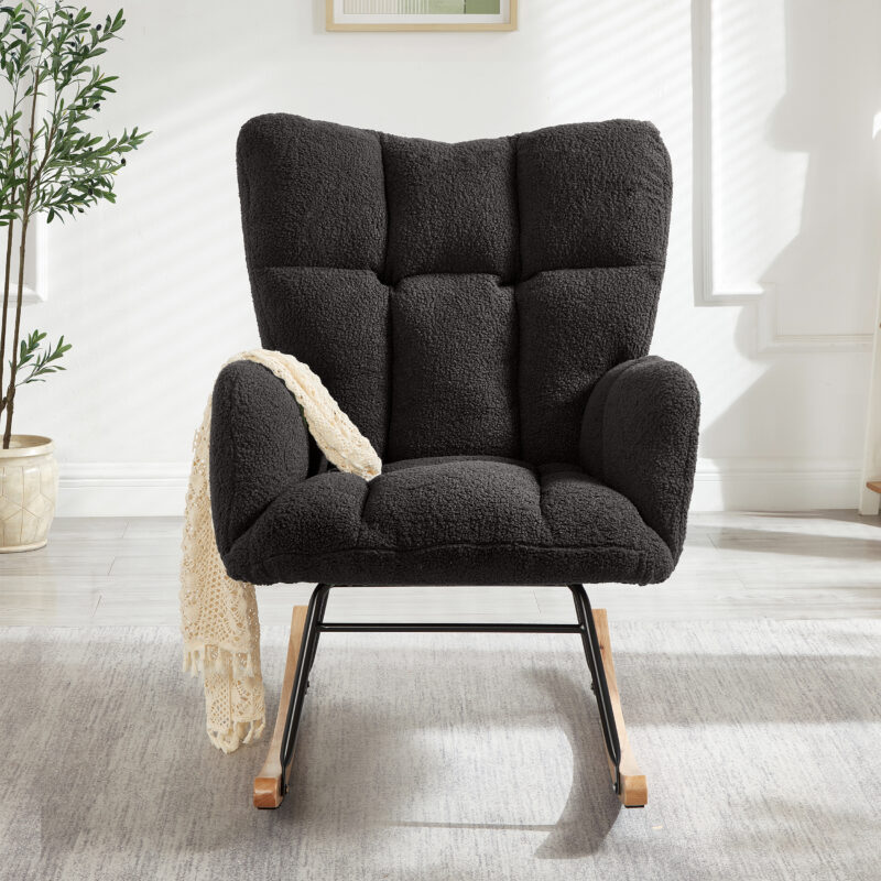 Glider Chair for Living Room Tufted Upholstered Teddy Fabric Rocking Chair with Metal Frame Accent Chair - Image 17