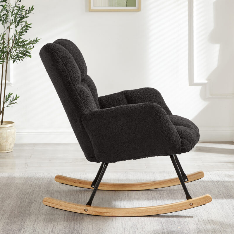 Glider Chair for Living Room Tufted Upholstered Teddy Fabric Rocking Chair with Metal Frame Accent Chair - Image 15