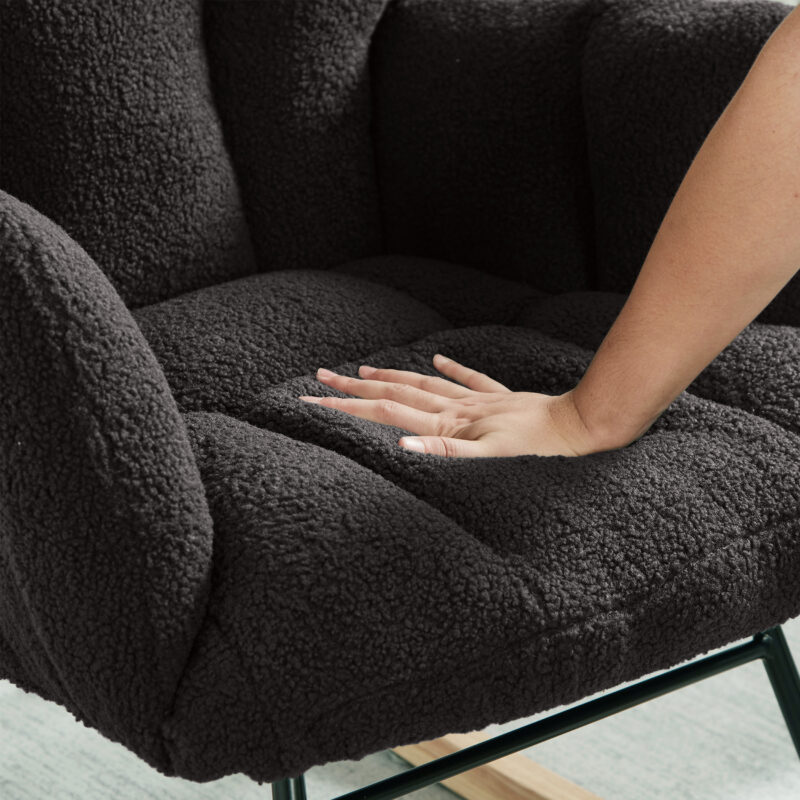 Glider Chair for Living Room Tufted Upholstered Teddy Fabric Rocking Chair with Metal Frame Accent Chair - Image 14