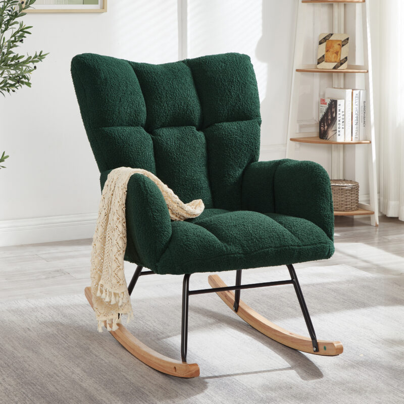 Glider Chair for Living Room Tufted Upholstered Teddy Fabric Rocking Chair with Metal Frame Accent Chair - Image 7