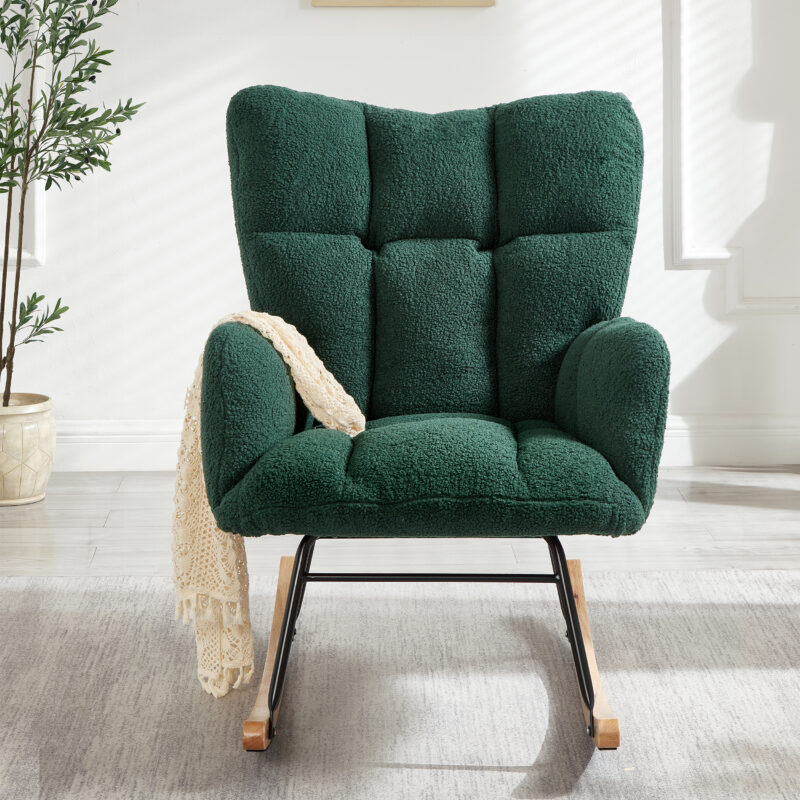 Glider Chair for Living Room Tufted Upholstered Teddy Fabric Rocking Chair with Metal Frame Accent Chair - Image 24