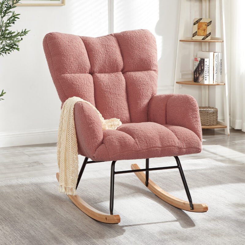 Glider Chair for Living Room Tufted Upholstered Teddy Fabric Rocking Chair with Metal Frame Accent Chair - Image 10