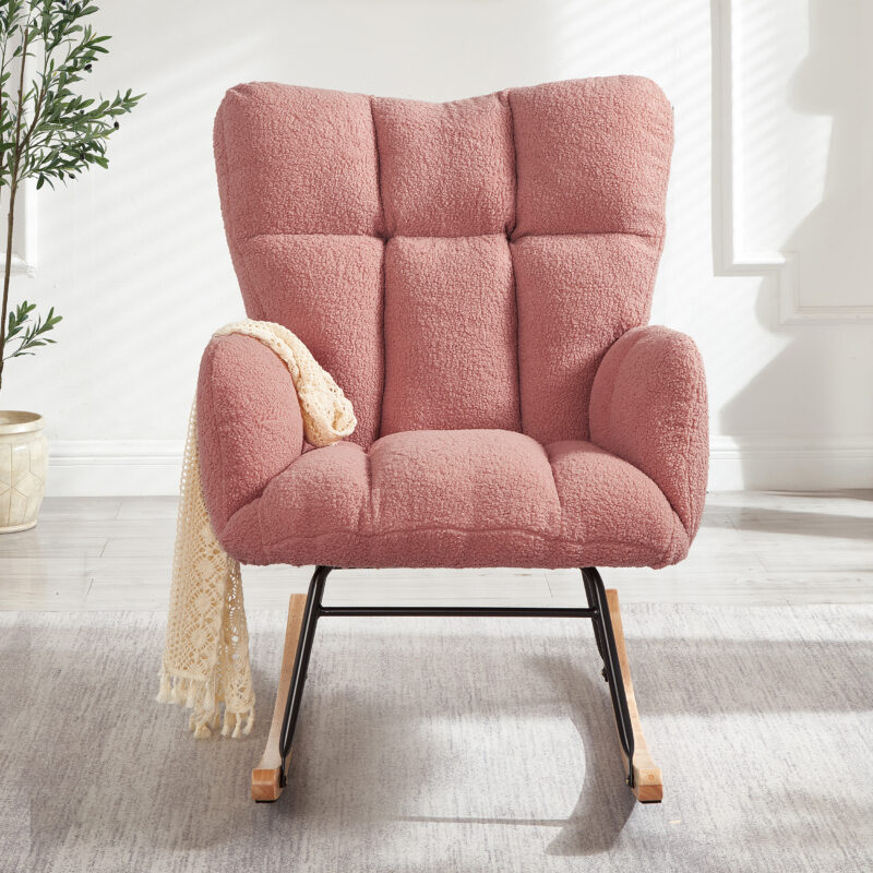 Glider Chair for Living Room Tufted Upholstered Teddy Fabric Rocking Chair with Metal Frame Accent Chair - Image 9