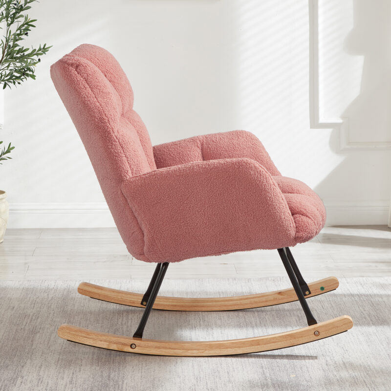 Glider Chair for Living Room Tufted Upholstered Teddy Fabric Rocking Chair with Metal Frame Accent Chair - Image 8