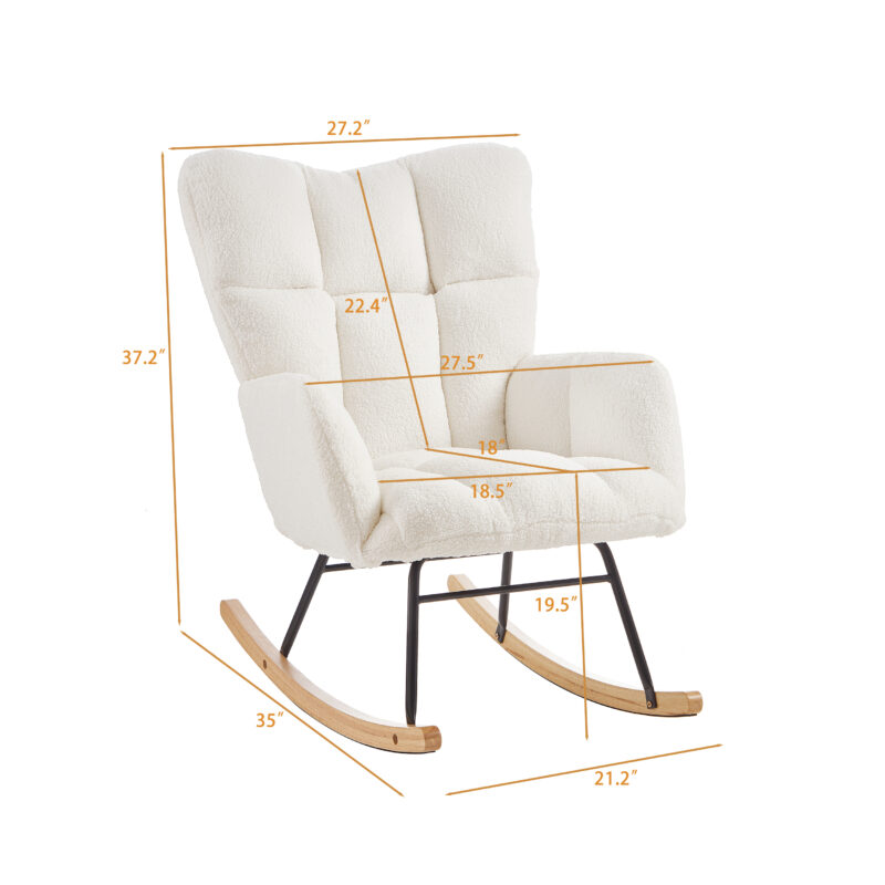 Glider Chair for Living Room Tufted Upholstered Teddy Fabric Rocking Chair with Metal Frame Accent Chair - Image 6