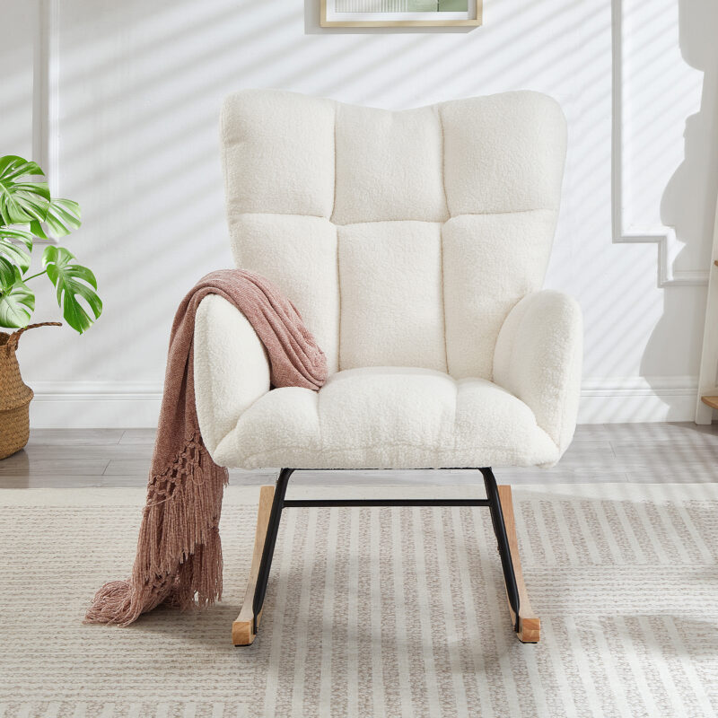 Glider Chair for Living Room Tufted Upholstered Teddy Fabric Rocking Chair with Metal Frame Accent Chair - Image 2