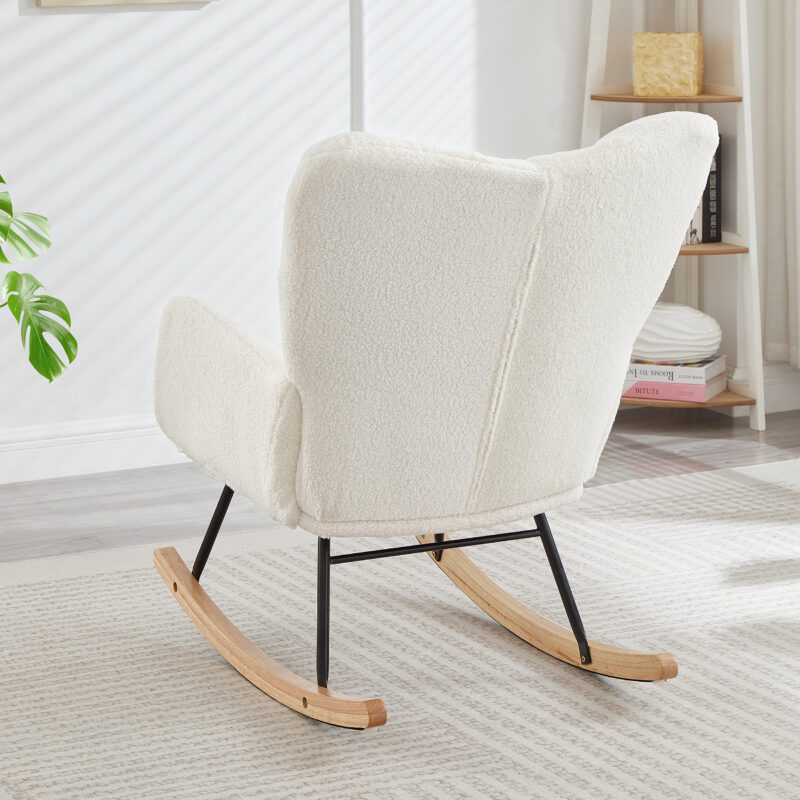 Glider Chair for Living Room Tufted Upholstered Teddy Fabric Rocking Chair with Metal Frame Accent Chair - Image 3