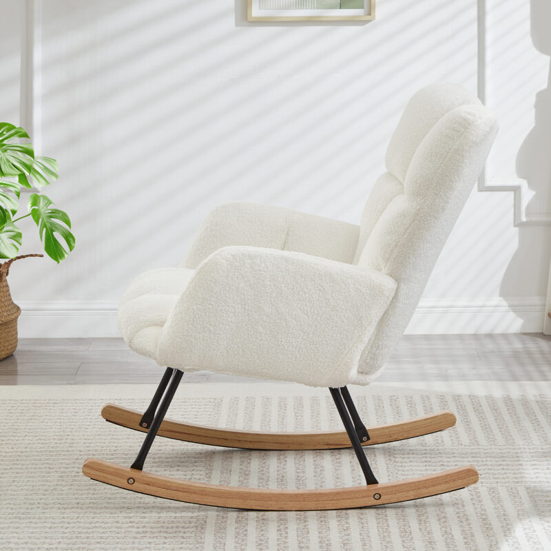 Glider Chair for Living Room Tufted Upholstered Teddy Fabric Rocking Chair with Metal Frame Accent Chair - Image 4