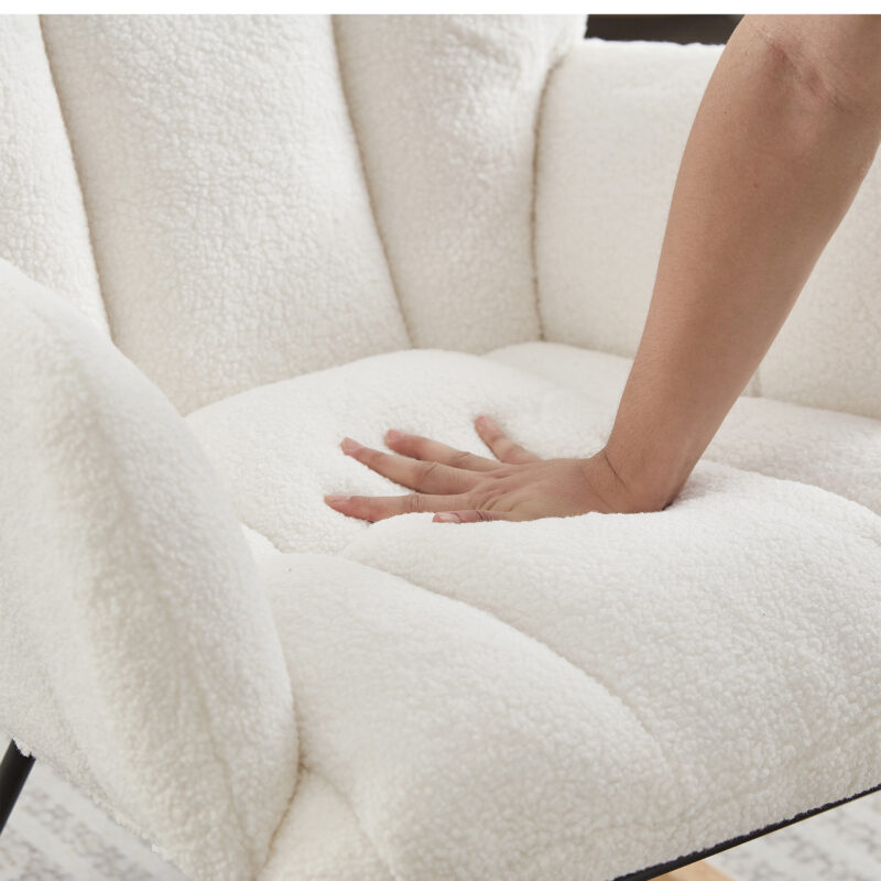 Glider Chair for Living Room Tufted Upholstered Teddy Fabric Rocking Chair with Metal Frame Accent Chair - Image 5