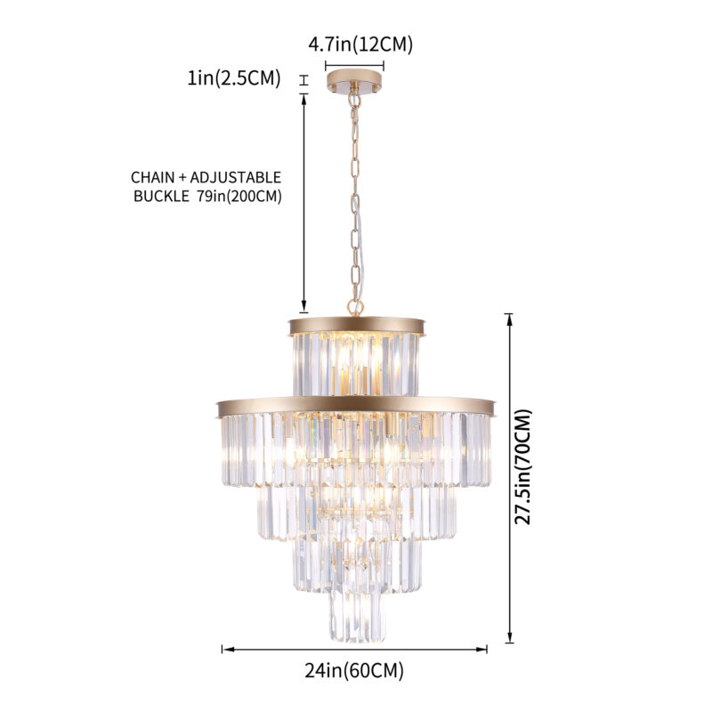Golden Luxury Crystal Chandelier Modern Chandeliers Lights Fixture Hanging Pendant Light Fixture for Dining Room Bedroom Living Room Dia 23.6 Inch-Gold - Image 9