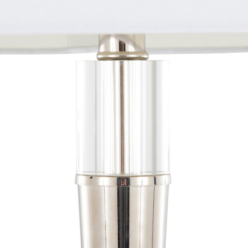 Metal Floor Lamp in Polished Nickel and Clear K9 Crystal with White Linen Shade - Set of 2 - Image 6