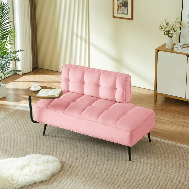 54-Inch Modern Two-Seater Velvet Sofa with Backrest & 360° Rotating Side Table – Entryway Ottoman, Multi-Use Bench, Office Desk and Chair Set, Space-Saving Design for Living Room, Bedroom, Apartment - Image 6