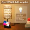 Touch Table Lamp For Bedroom with Bulb, Boho Small Desk Lamp For Living Room With Rattan & Linen Shade, 3 Way Dimmable Bedside Table Lamp For Nightstand With USB Charging Port & Phone Stand For Office - Image 3