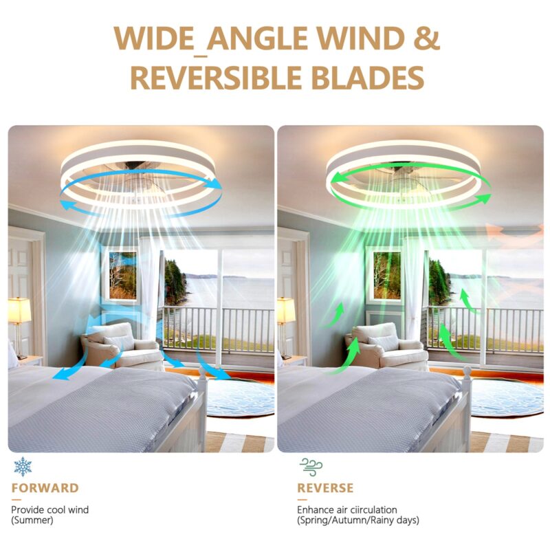 20" Flush Mount Ceiling Fans with Lights and Remote, 3000K-6000K Dimmable LED Fandelier Low Profile Chandelier Ceiling Fan for Bedroom Living Room, White - Image 3