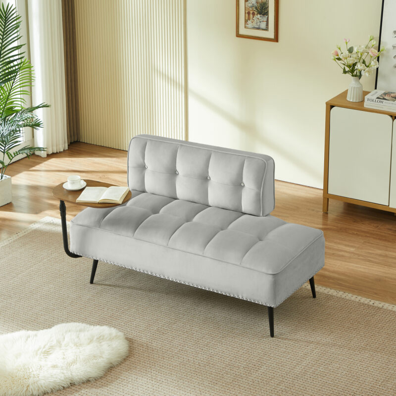 54-Inch Modern Two-Seater Velvet Sofa with Backrest & 360° Rotating Side Table – Entryway Ottoman, Multi-Use Bench, Office Desk and Chair Set, Space-Saving Design for Living Room, Bedroom, Apartment - Image 16