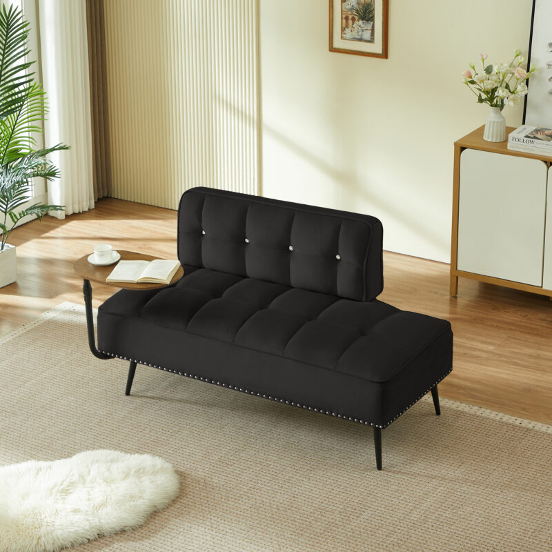 54-Inch Modern Two-Seater Velvet Sofa with Backrest & 360° Rotating Side Table – Entryway Ottoman, Multi-Use Bench, Office Desk and Chair Set, Space-Saving Design for Living Room, Bedroom, Apartment - Image 10