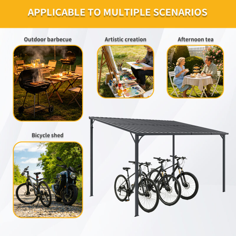 Outdoor Pergola, 12' x 8' Outdoor Pergola for Patio, Large 8x12 Galvanized Steel Lean to Wall-Mounted Pergolas for outdoor barbecues and family gatherings - Image 3