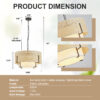 19.7'' Farmhouse Boho Chandelier,4-Light Hand Woven Rattan Pendant Light with Fabric Shade Rustic Drum Chandelier for Dining Room Kitchen Bedroom Foyer Entryway Living Room - Image 6