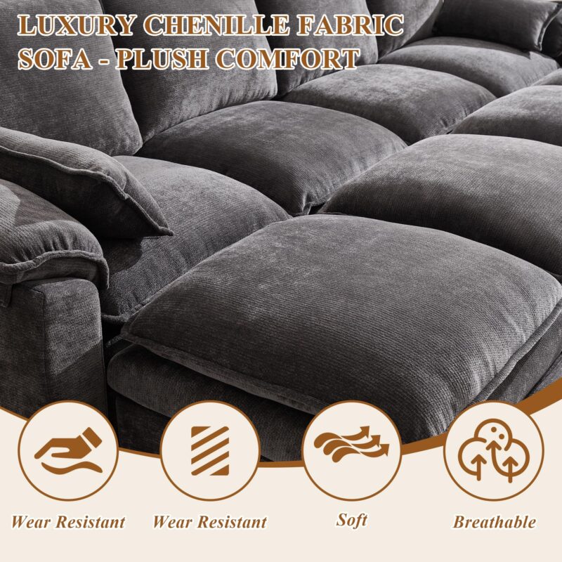 108" Sectional Couches for Living Room, U Shaped Cloud Couch Sectional with Ottoman Storage, Modular Sectional Sofa with Pillow, Deep Seater Sofa for Living Room (Gray, 4 Seater with 2 Ottoman) - Image 5