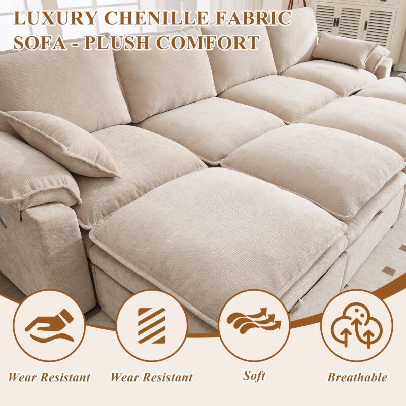 Modern Loveseat Sofa for Living Room, Comfy Chenille Deep Seat Cloud Loveseat Couch with Ottoman, Easy Assembly for Small Spaces, Bedroom, Apartment and Office, Beige - Image 5