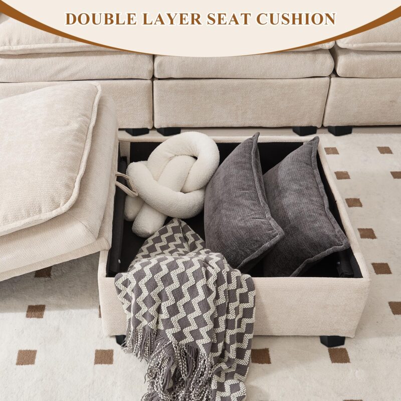 Modern Loveseat Sofa for Living Room, Comfy Chenille Deep Seat Cloud Loveseat Couch with Ottoman, Easy Assembly for Small Spaces, Bedroom, Apartment and Office, Beige - Image 7