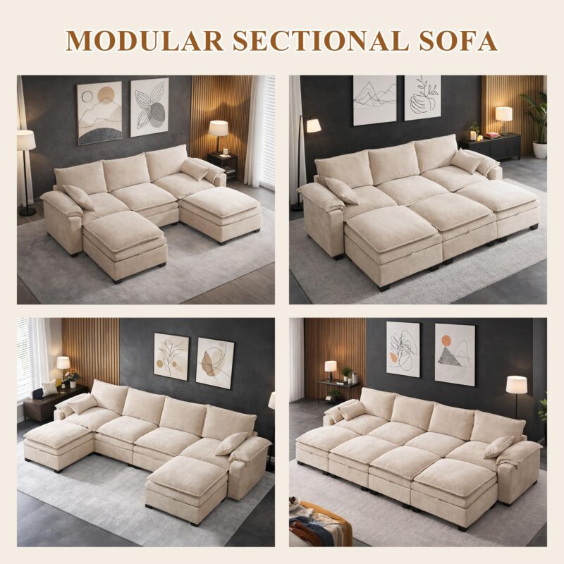 Modern Loveseat Sofa for Living Room, Comfy Chenille Deep Seat Cloud Loveseat Couch with Ottoman, Easy Assembly for Small Spaces, Bedroom, Apartment and Office, Beige - Image 9