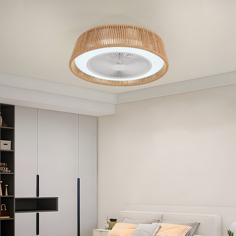 21" Modern Rustic Ceiling Fan Light with LED RGB Mood Lighting, Rope Woven Design, Quiet Fan, Semi Flush Mount for Bedroom, Living Room, or Dining Room ((Silent/6-Speed/Reversible/DC Motor)) - Image 3