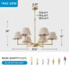 6-Light Rope + Fabric shade Chandelier,Gold Chandelier,Chandelier Romantic Golden,Adjustable Pendant Lights Living Room Dining Room Decoration Lamp Custom Hotel Project Lighting - Gold- - Image 9