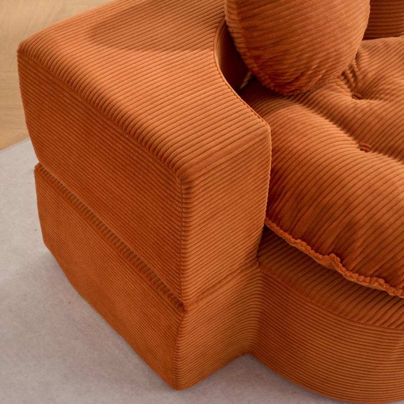 Convertible Sleeper Sofa, Modern Folding Futon Corduroy Floor Foam Compression Loveseat Sofa Bed Couch, Foldable Full Size Guest Bed with 2 Pillows for Living Room Bedroom Apartment - Image 5