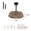 19" Bedroom Fan Light with Rope Suspension with 4 Bulbs, Dimmable, 7 Dlades, Reversible DC Motor - Image 6