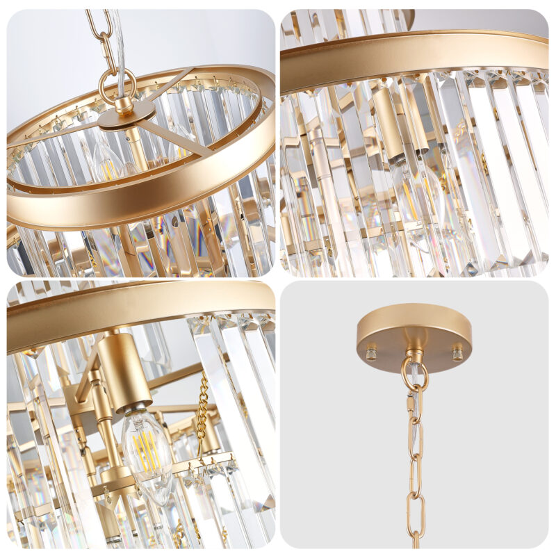 Golden Luxury Crystal Chandelier Modern Chandeliers Lights Fixture Hanging Pendant Light Fixture for Dining Room Bedroom Living Room Dia 23.6 Inch-Gold - Image 7