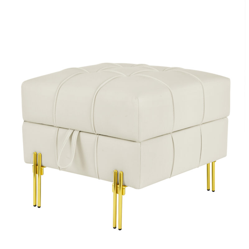 2 inches Anti-scratch Leather Storage Ottoman, Pet Friendly Entryway Bench with Golden Stainless Steel Legs - Image 16