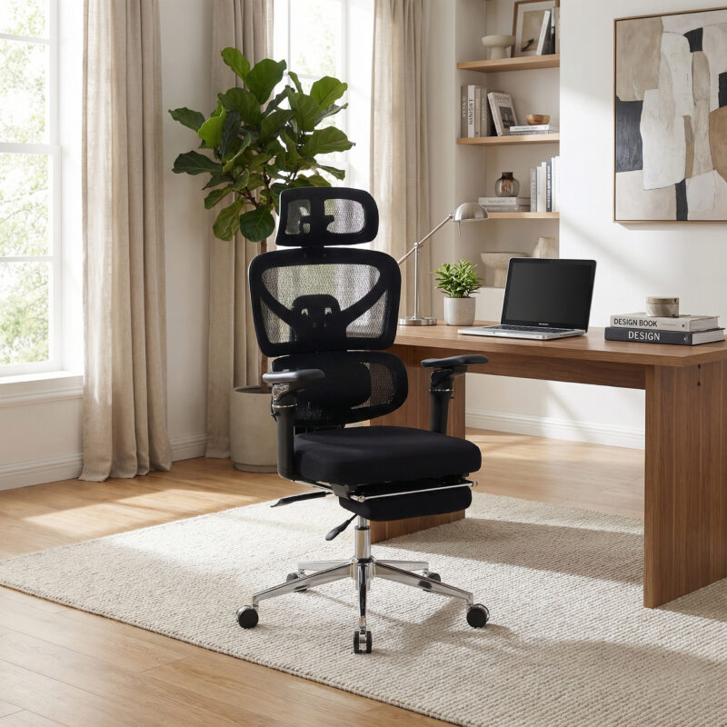 Ergonomic Home Office Desk Chair with Massage Lumbar Support,4D Headrest & 5D Armrests, Adjustable Back High and Seat Depth(Black) - Image 2