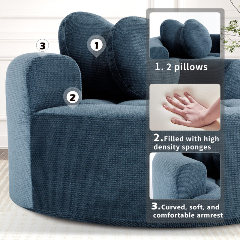 Round Sofa Bed with Memory Foam Sectional Couches for Living Room, Cloud Couch with three pillows - Image 7