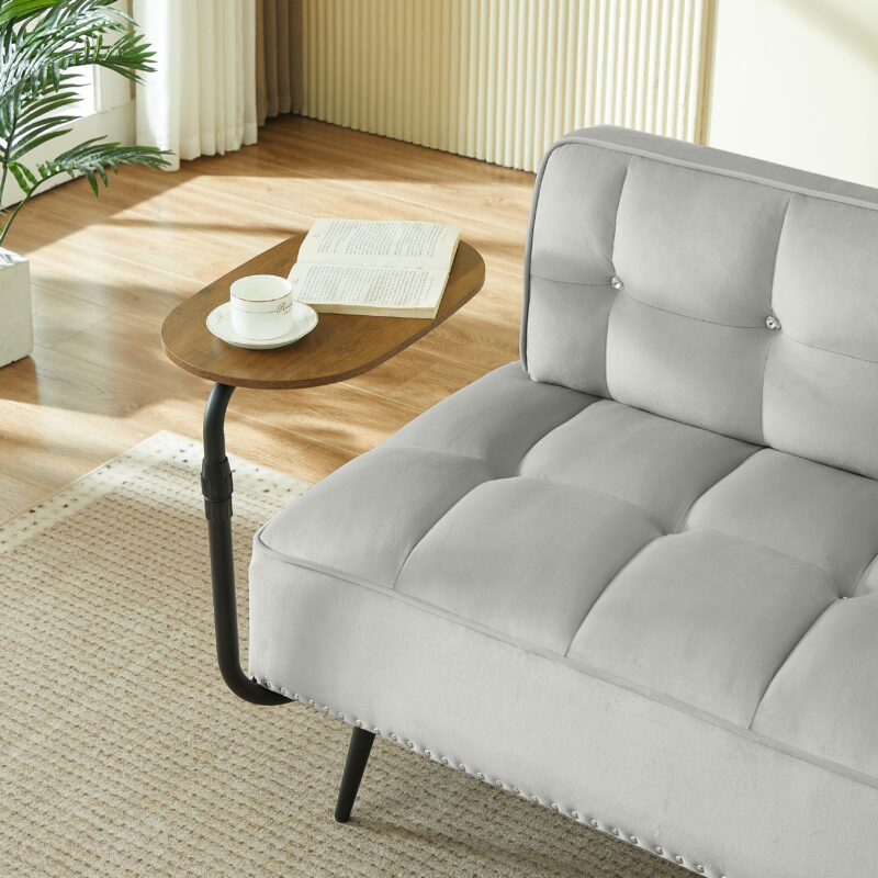 54-Inch Modern Two-Seater Velvet Sofa with Backrest & 360° Rotating Side Table – Entryway Ottoman, Multi-Use Bench, Office Desk and Chair Set, Space-Saving Design for Living Room, Bedroom, Apartment - Image 15