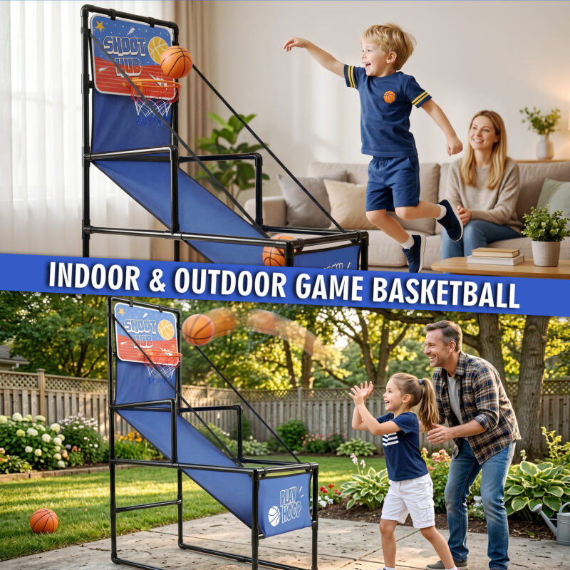Kids Single Shot Basketball Arcade Game, Indoor Basketball Hoop with 2 Balls & Pump, Foldable Stand for Toddlers & Children - Image 7