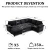 HOMYEDAMIC L Shaped Sectional Sleeper Sofa with Pull Out Bed, 7 Seat Modular Chenille Couch with Storage, Modern Convertible Sofa Bed, Sectional Couches for Living Room, Apartment, Black - Image 2