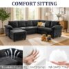 HOMYEDAMIC L Shaped Sectional Sleeper Sofa with Pull Out Bed, 7 Seat Modular Chenille Couch with Storage, Modern Convertible Sofa Bed, Sectional Couches for Living Room, Apartment, Black - Image 3
