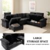 HOMYEDAMIC L Shaped Sectional Sleeper Sofa with Pull Out Bed, 7 Seat Modular Chenille Couch with Storage, Modern Convertible Sofa Bed, Sectional Couches for Living Room, Apartment, Black - Image 4