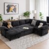 HOMYEDAMIC L Shaped Sectional Sleeper Sofa with Pull Out Bed, 7 Seat Modular Chenille Couch with Storage, Modern Convertible Sofa Bed, Sectional Couches for Living Room, Apartment, Black - Image 9